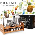 20-Piece Cocktail Mixology Shaker Set - Bartender Kit with Bamboo Stand - Bar Accessories Kit Including a Martini Shaker, Jigger, Recipe Book, Gift Set