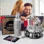 Mixology Bartender Kit Cocktail Shaker Set: 22-Piece, Bar Tools with Rotating Stand, Bar Set with All Essential Accessory Tools: Martini Shaker, Jigger, Strainer, Mixer Spoon, Muddler Ect, (Silver)