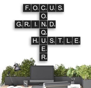 Motivational Wall Art Wooden Tiles - Large Premium Pine Wood Crossword for Inspirational Wall Art - Perfect Decor for the Office Wall, Man Cave, Gym, Dorm - Gift for Promotion, Entrepreneur, Student,