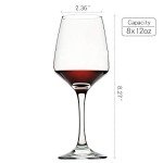 Wine Glasses Set of 8, 12oz, Lead-free, Clear, Durable Glassware