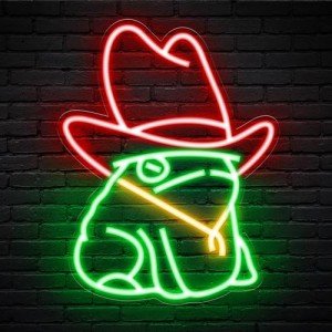 Kavaas Frog Neon Sign 12.6“ x 9.8”, Frog with Cowboy Hat LED Sign for Wall Decor | Cowboy Neon Signs for Man Cave, Gameroom, Bedroom, Bar - Best Gifts for Rodeo Enthusiast, Birthday, Christmas