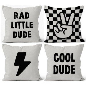 HIWX Rad Little Cool Dude Preppy Black Checkered Peace Sign Lightning Decorative Pillowcase Throw Pillow Cover,Trendy Preppy for Sofa Bed Boy Teen Room Dorm Decor 18 x 18 Inch Pillow Case Set of 4
