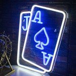 Gamerneon Playing Cards Neon Signs for Wall Decor Poker Teens Led Neon Light Blue White Usb Light Sign for Bedroom Casino Bar Hotel Play Room Birthday Party Decor