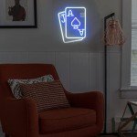 Gamerneon Playing Cards Neon Signs for Wall Decor Poker Teens Led Neon Light Blue White Usb Light Sign for Bedroom Casino Bar Hotel Play Room Birthday Party Decor