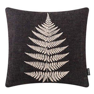 TRENDIN Retro Black Fern Leaf Throw Pillow Cover 18x18 inch Man Cave Decor Cotton Linen Cushion Case for Sofa Couch PL515TR