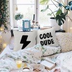 HIWX Rad Little Cool Dude Preppy Black Checkered Peace Sign Lightning Decorative Pillowcase Throw Pillow Cover,Trendy Preppy for Sofa Bed Boy Teen Room Dorm Decor 18 x 18 Inch Pillow Case Set of 4