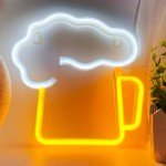 VIFULIN Beer Neon Sign Neon Beer Signs, LED Beer Sign Beer Light up Sign for Wall Decor, USB/Battery Operated Neon Sign Beer Gifts, Yellow & White Beer LED Sign Neon Beer Signs for Man Cave Decor