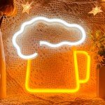 VIFULIN Beer Neon Sign Neon Beer Signs, LED Beer Sign Beer Light up Sign for Wall Decor, USB/Battery Operated Neon Sign Beer Gifts, Yellow & White Beer LED Sign Neon Beer Signs for Man Cave Decor