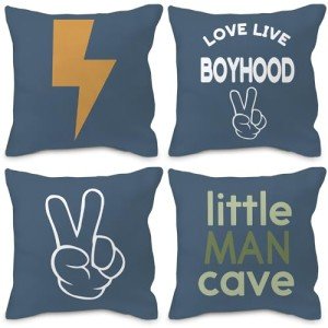 Nvotell Preppy Boy Nursery Pillow Covers 18x18 Set of 4 - Toddler Boy Room Decor, Little Man Cave Preppy Decorative Pillow Covers for Nursery Toddler Little Boys Room Bedroom Playroom Decor