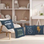 Nvotell Preppy Boy Nursery Pillow Covers 18x18 Set of 4 - Toddler Boy Room Decor, Little Man Cave Preppy Decorative Pillow Covers for Nursery Toddler Little Boys Room Bedroom Playroom Decor