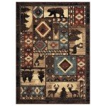 Home Dynamix Buffalo Bear Rustic Area Rug, Brown/Red, 5'2"x7'2", Rectangular