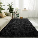 LOCHAS Ultra Soft Indoor Modern Area Rugs Fluffy Living Room Carpets for Children Bedroom Home Decor Nursery Rug 4x5.3 Feet, Black