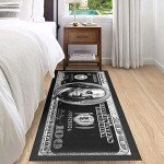 DVKKHD 100 Dollar Bill Runner Rugs for Hallways Black and White Kitchen Rugs Non Skid Modern Money Bedroom Rug Runner Washable Entryway Rug for Home Decor Laundry Room Bathroom Carpet 24”x59”