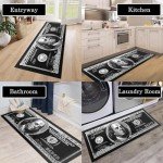 DVKKHD 100 Dollar Bill Runner Rugs for Hallways Black and White Kitchen Rugs Non Skid Modern Money Bedroom Rug Runner Washable Entryway Rug for Home Decor Laundry Room Bathroom Carpet 24”x59”