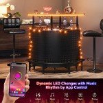 Tribesigns Smart LED Bar Table, 3-Tier Liquor Bar Unit with RGB Lights, Wine Glasses Holder and Storage Shelves, Alcohol Bar Cabinet with Mesh & Footrest Mini Bar Buffet Sideboard for Home Kitchen