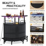 Tribesigns Smart LED Bar Table, 3-Tier Liquor Bar Unit with RGB Lights, Wine Glasses Holder and Storage Shelves, Alcohol Bar Cabinet with Mesh & Footrest Mini Bar Buffet Sideboard for Home Kitchen