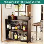 YITAHOME Mini Home Bar Unit with Music Sensing LED Light, Liquor Wine Coffee Stand w Counter Tall Bar Table Top Alcohol Storage Shelf Glasses Rack Footrest for Kitchen Pub Living Room, Black