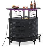 Tribesigns Smart LED Bar Table, 3-Tier Liquor Bar Unit with RGB Lights, Wine Glasses Holder and Storage Shelves, Alcohol Bar Cabinet with Mesh & Footrest Mini Bar Buffet Sideboard for Home Kitchen