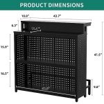 YITAHOME Mini Home Bar Unit with Music Sensing LED Light, Liquor Wine Coffee Stand w Counter Tall Bar Table Top Alcohol Storage Shelf Glasses Rack Footrest for Kitchen Pub Living Room, Black