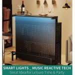 YITAHOME Mini Home Bar Unit with Music Sensing LED Light, Liquor Wine Coffee Stand w Counter Tall Bar Table Top Alcohol Storage Shelf Glasses Rack Footrest for Kitchen Pub Living Room, Black