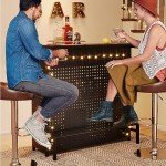 YITAHOME Mini Home Bar Unit with Music Sensing LED Light, Liquor Wine Coffee Stand w Counter Tall Bar Table Top Alcohol Storage Shelf Glasses Rack Footrest for Kitchen Pub Living Room, Black