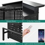 YITAHOME Mini Home Bar Unit with Music Sensing LED Light, Liquor Wine Coffee Stand w Counter Tall Bar Table Top Alcohol Storage Shelf Glasses Rack Footrest for Kitchen Pub Living Room, Black