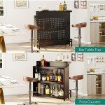 YITAHOME Mini Home Bar Unit with Music Sensing LED Light, Liquor Wine Coffee Stand w Counter Tall Bar Table Top Alcohol Storage Shelf Glasses Rack Footrest for Kitchen Pub Living Room, Black