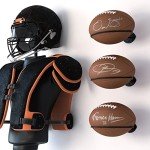 Wallniture Sporta Wall Mount Football Rack, Ball Holder Organization and Storage Rack, Sports Room Decor, Steel, Black