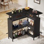 Tribesigns Home Bar Unit, L-Shaped Bar Table with Stemware Racks and 2-Tier Shelves, Corner Mini Coffee Liquor Cabinet with Footrest for Home/Kitchen/Pub, Black