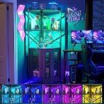 Aheaplus Corner Bar Cabinet with Power Outlet, Industrial Wine Cabinet with LED Strip and Glass Holder, 5-Tiers Liquor Cabinet Bar Unit for Home, Corner Display Cabinet for Small Space, Black