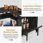 Tribesigns Home Bar Unit, L-Shaped Bar Table with Stemware Racks and 2-Tier Shelves, Corner Mini Coffee Liquor Cabinet with Footrest for Home/Kitchen/Pub, Black