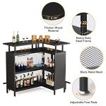Tribesigns Home Bar Unit, L-Shaped Bar Table with Stemware Racks and 2-Tier Shelves, Corner Mini Coffee Liquor Cabinet with Footrest for Home/Kitchen/Pub, Black