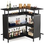 Tribesigns Home Bar Unit, L-Shaped Bar Table with Stemware Racks and 2-Tier Shelves, Corner Mini Coffee Liquor Cabinet with Footrest for Home/Kitchen/Pub, Black