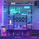 ROCHECASA Wine Rack with LED Light, Bar Table Cabinet with Glass Holder, Freestanding Coffee Bar Storage Shelves, 5-Tier Liquor Cabinet for Kitchen, Dining Room, Living Room,White