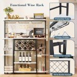 ROCHECASA Wine Rack with LED Light, Bar Table Cabinet with Glass Holder, Freestanding Coffee Bar Storage Shelves, 5-Tier Liquor Cabinet for Kitchen, Dining Room, Living Room,White