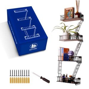 KOTIJOKI Fire Escape Ladder Shelf - New York Inspired 4 Tier Metal Shelf with Screws & Screwdriver, for Home Décor Organizer and Action Figure Display