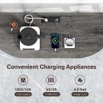 Zarler Bar Table Cabinet with Power Outlet, LED Home Mini Bar Cabinet for Liquor, Metal Wine Bar Stand with 4-Tier Storage, Easy to Assemble, Grey