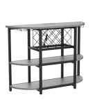 Zarler Bar Table Cabinet with Power Outlet, LED Home Mini Bar Cabinet for Liquor, Metal Wine Bar Stand with 4-Tier Storage, Easy to Assemble, Grey