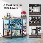 Zarler Bar Table Cabinet with Power Outlet, LED Home Mini Bar Cabinet for Liquor, Metal Wine Bar Stand with 4-Tier Storage, Easy to Assemble, Grey