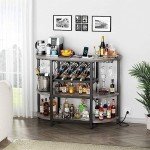 Zarler Bar Table Cabinet with Power Outlet, LED Home Mini Bar Cabinet for Liquor, Metal Wine Bar Stand with 4-Tier Storage, Easy to Assemble, Grey