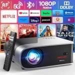 [Netflix Officially/Auto Focus] Smart Projector with 5G WiFi and Bluetooth, DBPOWER Native 1080p Projector Built-in Netflix, Youtube, Hulu, Disney+, Peacock Apps, 500ANSI Movie Projector Dolby