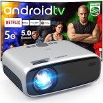PHILIPS Android TV Projector with Apps and 5G WiFi Bluetooth - Smart Projector Built-in Netflix, YouTube, Outdoor Movie Projector 4D 4P Keystone, Zoom, Compatible w/ iOS/Android/Xbox/PS4/TV Stick/HDMI