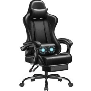 Ergonomic Gaming Chair with Footrest & Massage Support