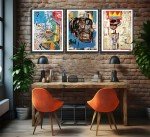 3 Pieces of Street Art Blue Graffiti Wall Decor Prints Modern Artist Aesthetics Canvas Painting Artwork Abstract Picture Poster Man Cave Living Room Bedroom Bathroom Office Home Decorations Unframed