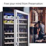 Kalamera 24 inch Wine Cooler, 46 Bottle - Dual Zone Built-in or Freestanding Fridge with Stainless Steel Reversible Glass Door, for Home, Kitchen, or Office.