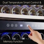 Kalamera 24 inch Wine Cooler, 46 Bottle - Dual Zone Built-in or Freestanding Fridge with Stainless Steel Reversible Glass Door, for Home, Kitchen, or Office.