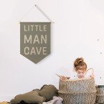 Qpenm Little Man Cave Hanging Wall Canvas Banner, Kids Playroom Hanging Pennant Flag Prints, Nursery Boy Wall Decor, Baby Boy Wall Art poster&prints