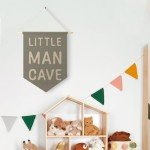 Qpenm Little Man Cave Hanging Wall Canvas Banner, Kids Playroom Hanging Pennant Flag Prints, Nursery Boy Wall Decor, Baby Boy Wall Art poster&prints