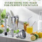 Cocktail Shaker Set, 23-Piece Stainless Steel Bartender Kit with Acrylic Stand & Cocktail Recipes Booklet, Professional Bar Tools for Drink Mixing, Home, Bar, Party (Include 4 Whiskey Stones)