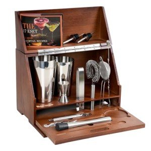 Baraiso Bar Set Cocktail Shaker Set, Mixology Bartender Kit with Durable Stainless Steel, Cocktail Shaker Set and Bar Accessories with Wooden Box, Bar Kits for Bartender Home